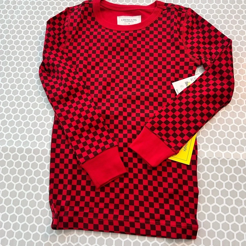 NWT J Crew Crewcuts Red & Black Checkerboard Pajama Set Size 6